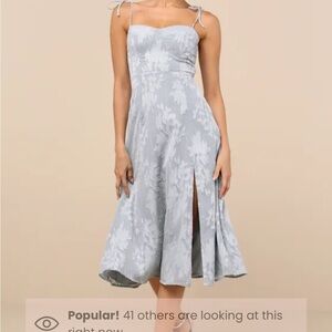 Lulus Loveliest Looks Dusty Blue Floral Jacquard Tie-strap Midi Dress - Size S